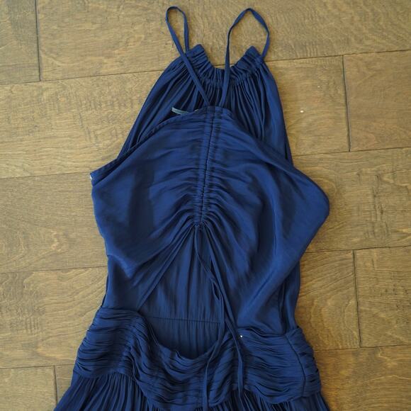 Ramy Brook Ruched Back Pleated Midi Dress Navy Womens Size 0 - Picture 7 of 9